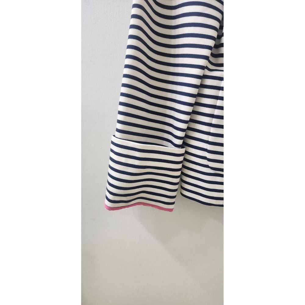 Kate Spade New York Striped Navy White Pink Trim Snap Front Jacket Womens Small - Picture 3 of 14